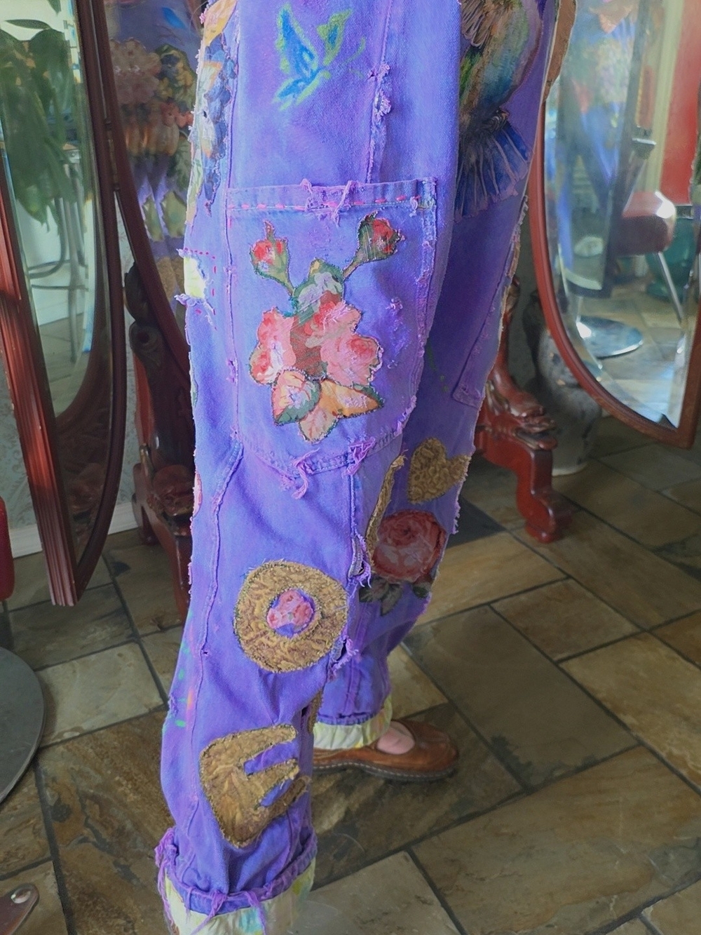 Free People + Me, Purple Floral & Hummingbird Overalls Jumpsuit - Picture 11 of 14